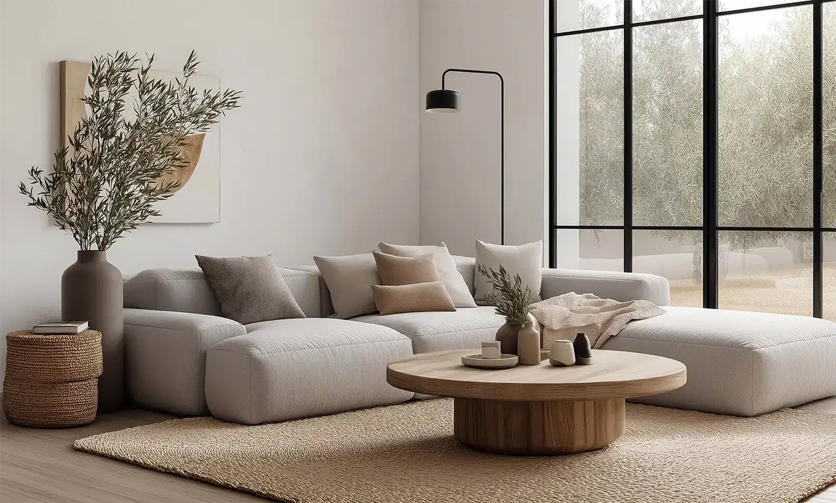 cozy living room with heat pump